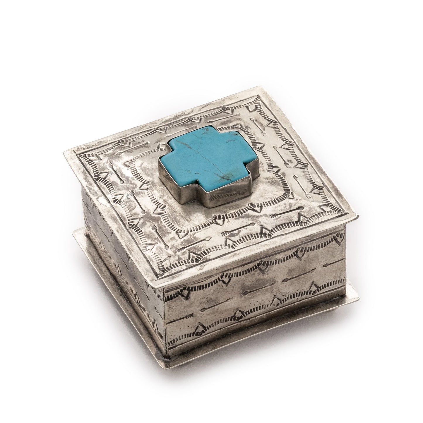 Square Stamped Box with Turquoise Cross