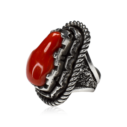 Red Coral Stack Mount Ring by Toney Mitchell
