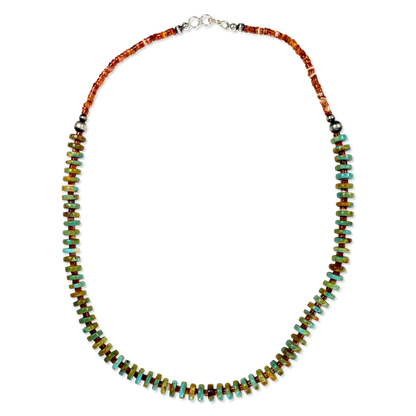 Turquoise Heishi Necklace with Red Spiny Oyster Rondelle Beads by Tim Shatraw