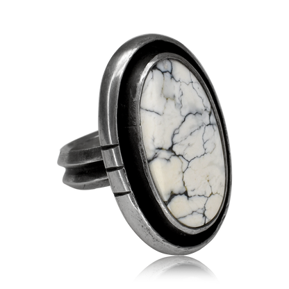 Large Oval White Buffalo Ring by Justin Biltonen