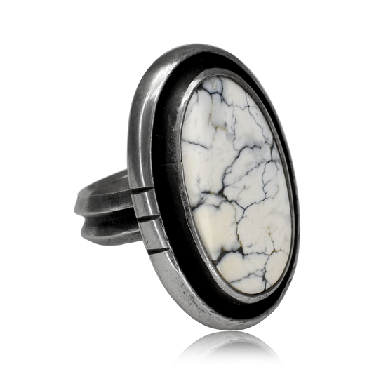 Large Oval White Buffalo Ring by Justin Biltonen