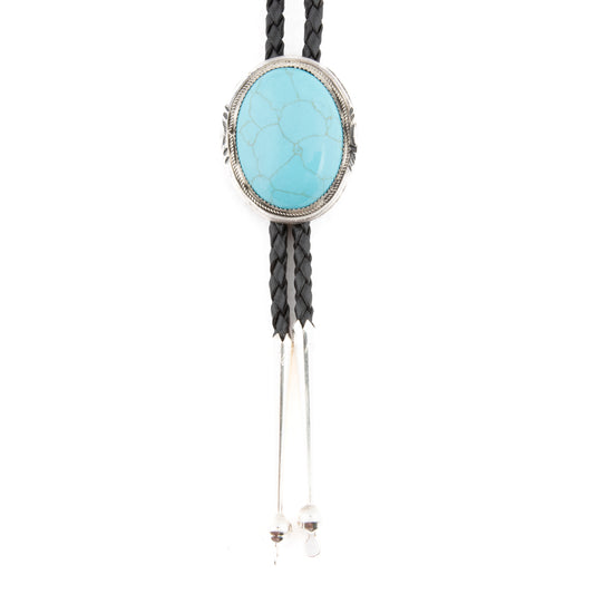 Navajo Single Stone Sleeping Beauty Turquoise Bolo with Round Tips