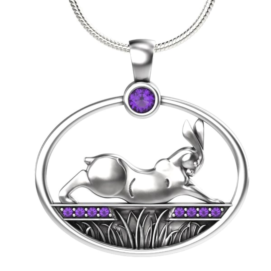 Rabbit Reach Pendant Necklace - Sterling Silver with Amethyst