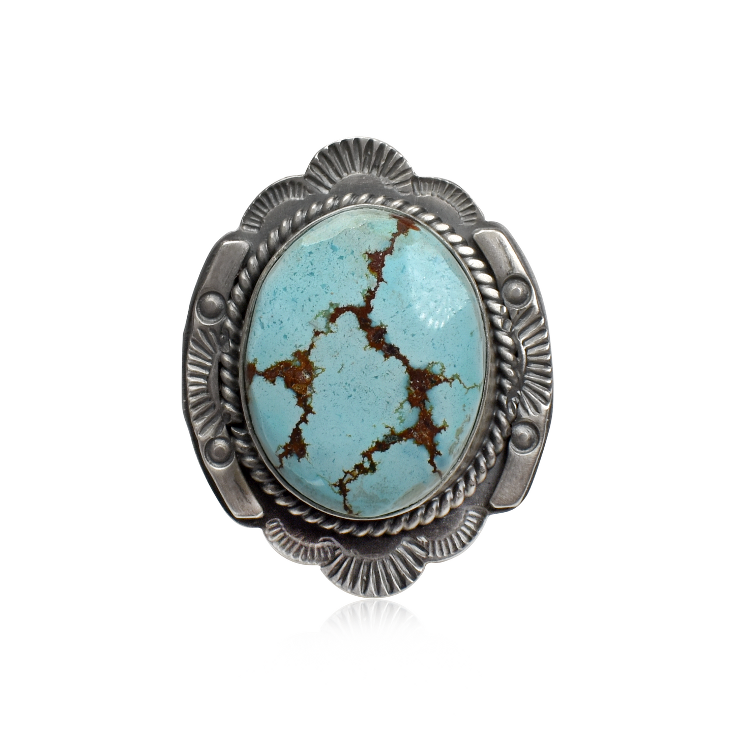 High Grade Golden Hill Turquoise Ring with Hand-Stamped Sunrays by Greg Platero