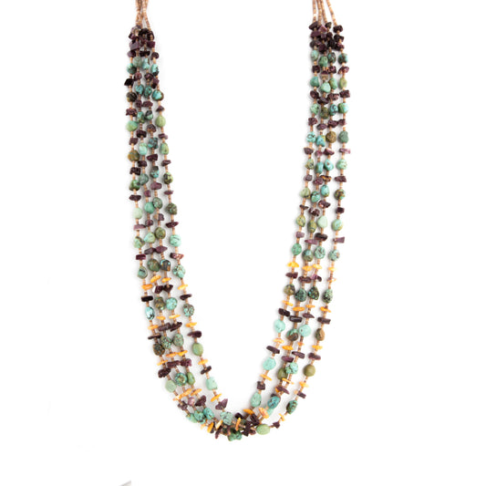 Turquoise and Spiny Oyster Stone Necklace by Eunice Begay