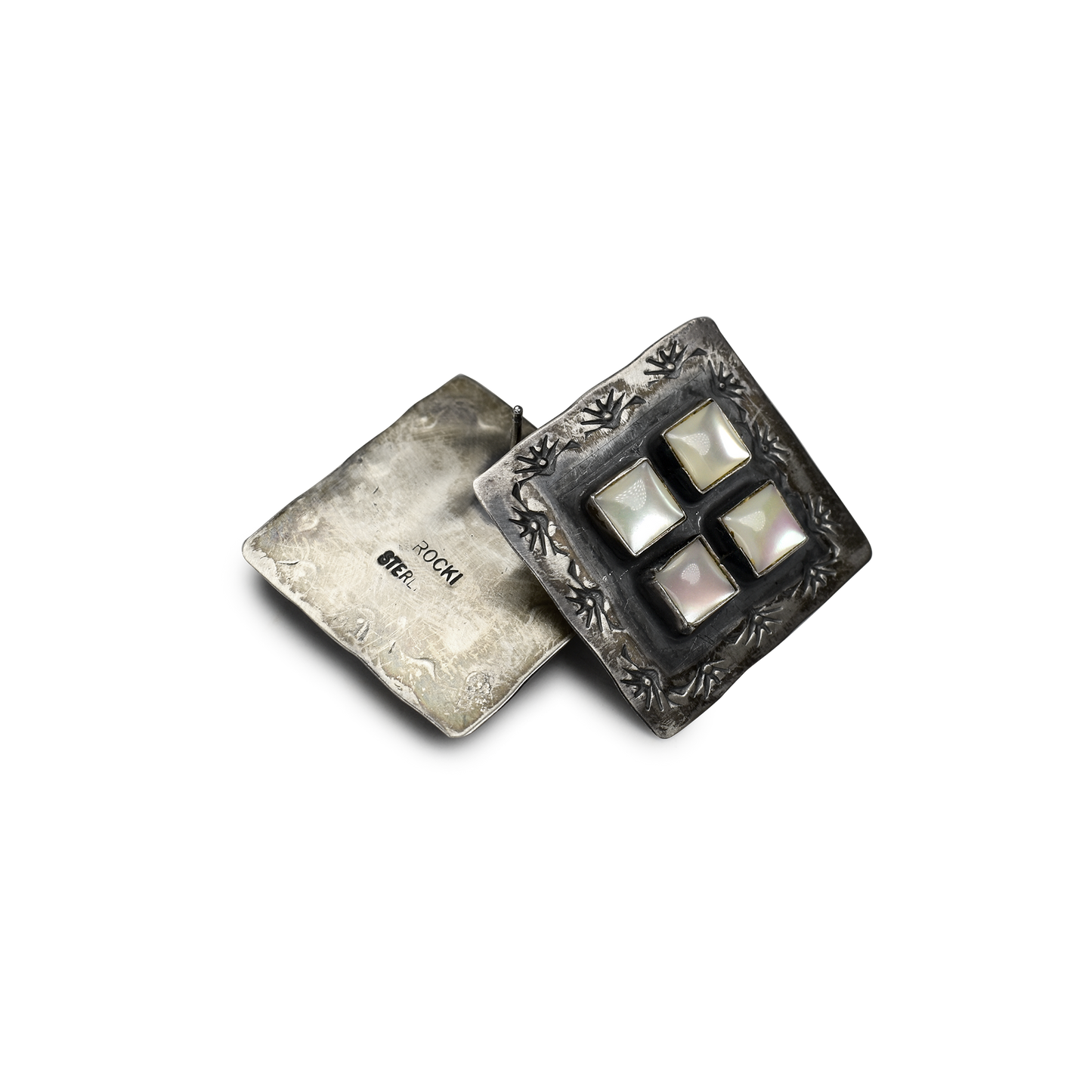 Mother of Pearl Four Stone Square Earrings by Rocki Gorman