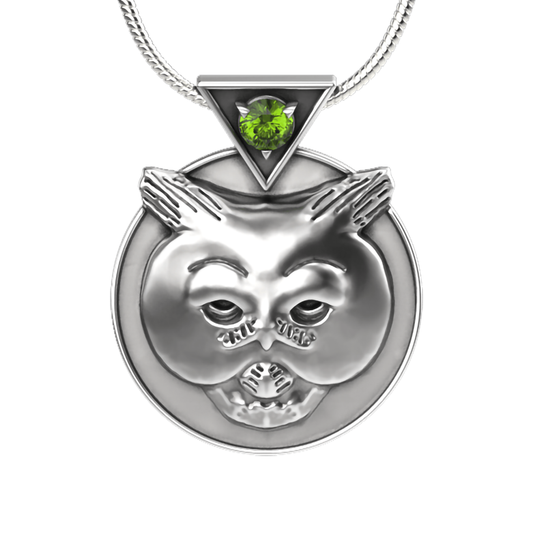 Wise Guy Pendant Necklace - Sterling Silver with Peridot