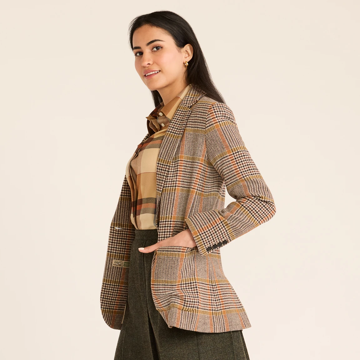 Pendleton Women's Davis Glen Plaid Wool Blazer - Tan/Brown