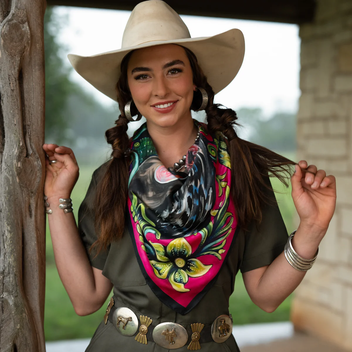 Fringe "He Dog" by Courtney Robertson Silk Wild Rag