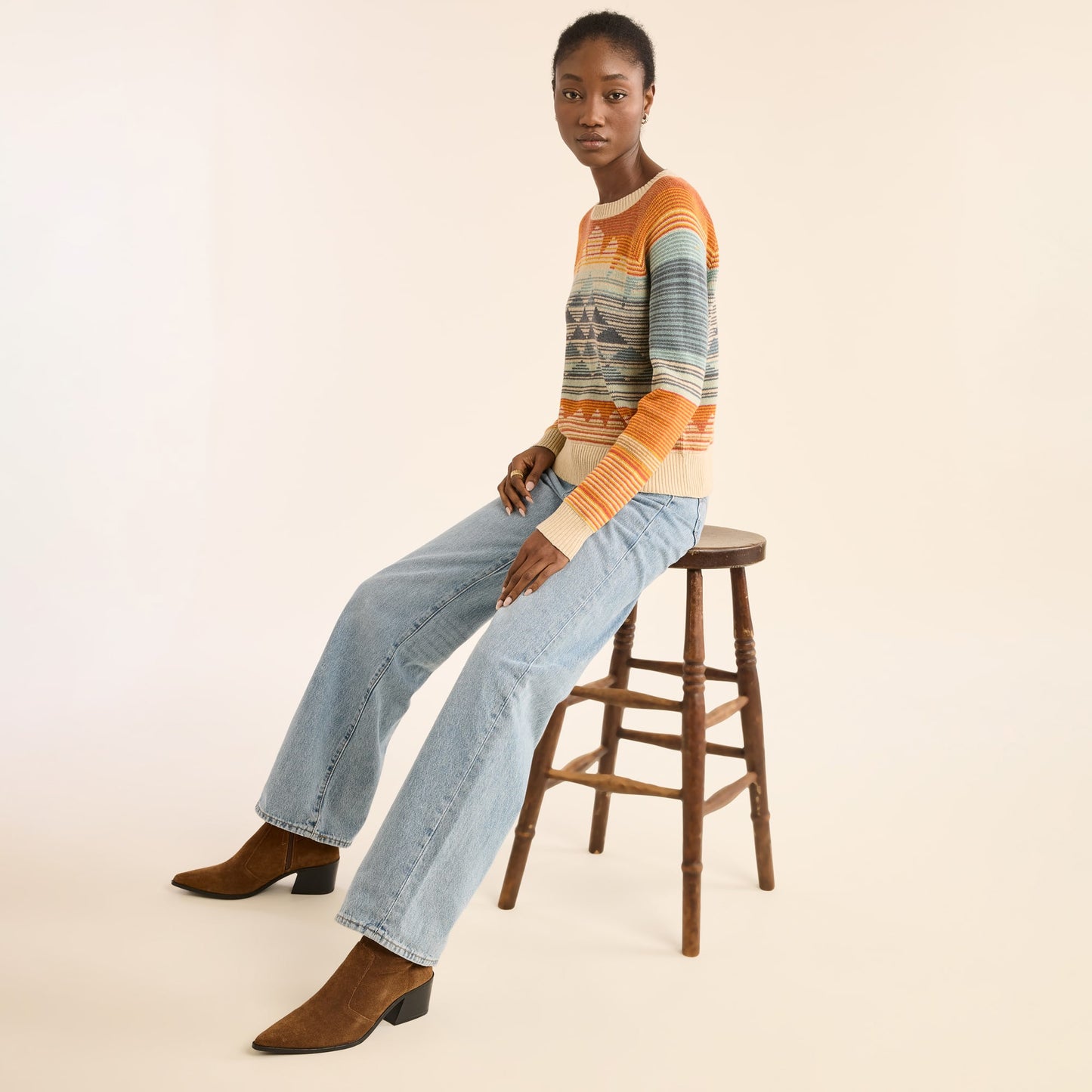 Pendleton Women's Sunset Raglan Cotton Sweater - Rust/Blue