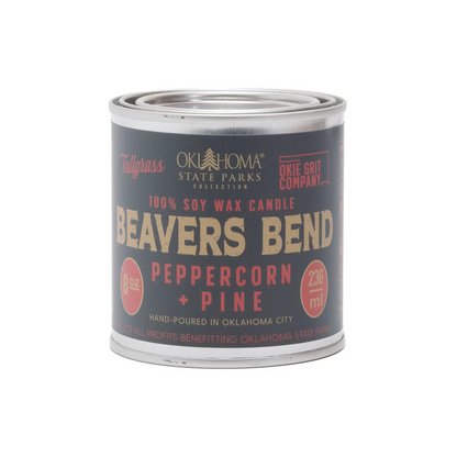 Oklahoma State Parks Collection: Beavers Bend- Peppercorn + Pine Soy Wax Candle