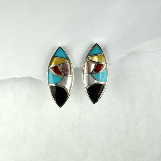 Multi-Stone and Shell Inlay Navette Earrings by Orena Leekya