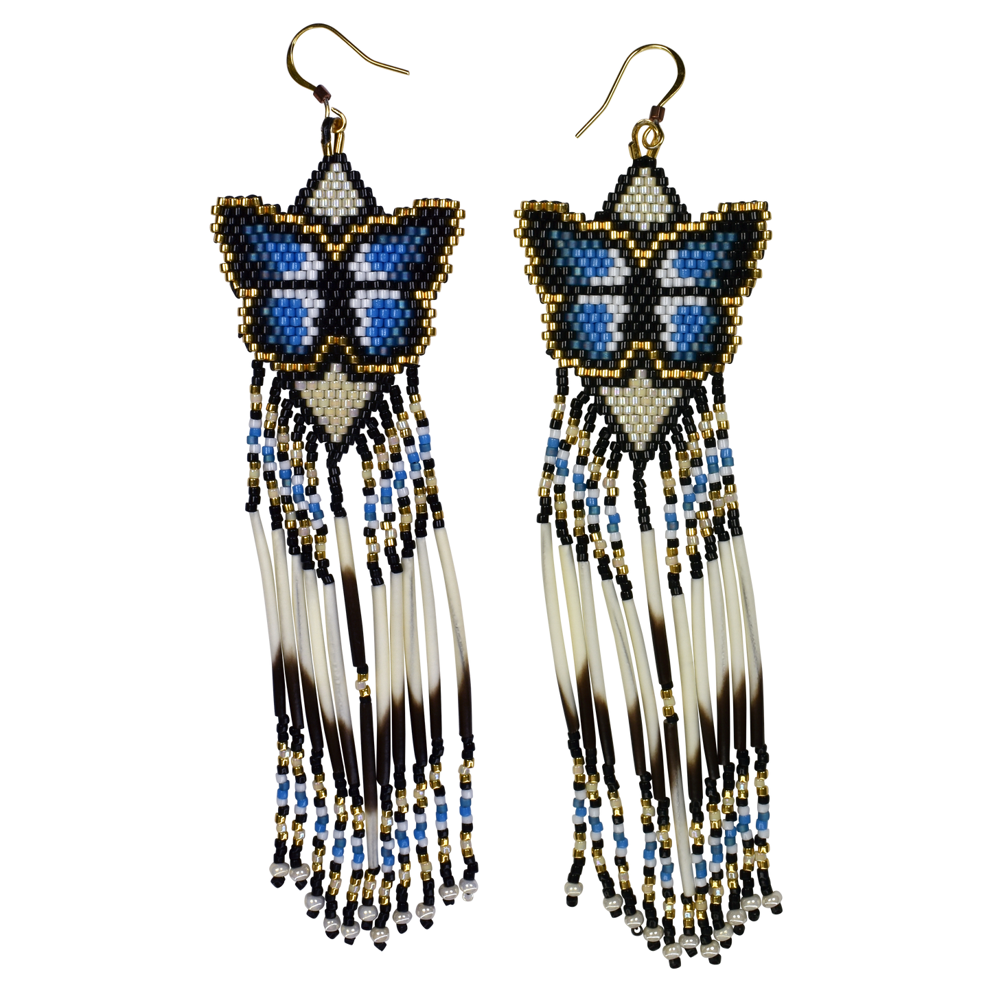 Butterfly Porcupine Fringe Earrings with Gold Beads by Phoenix Turner