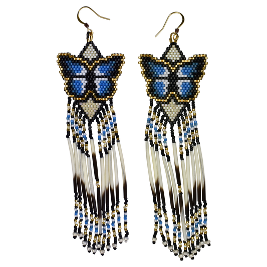 Butterfly Porcupine Fringe Earrings with Gold Beads by Phoenix Turner