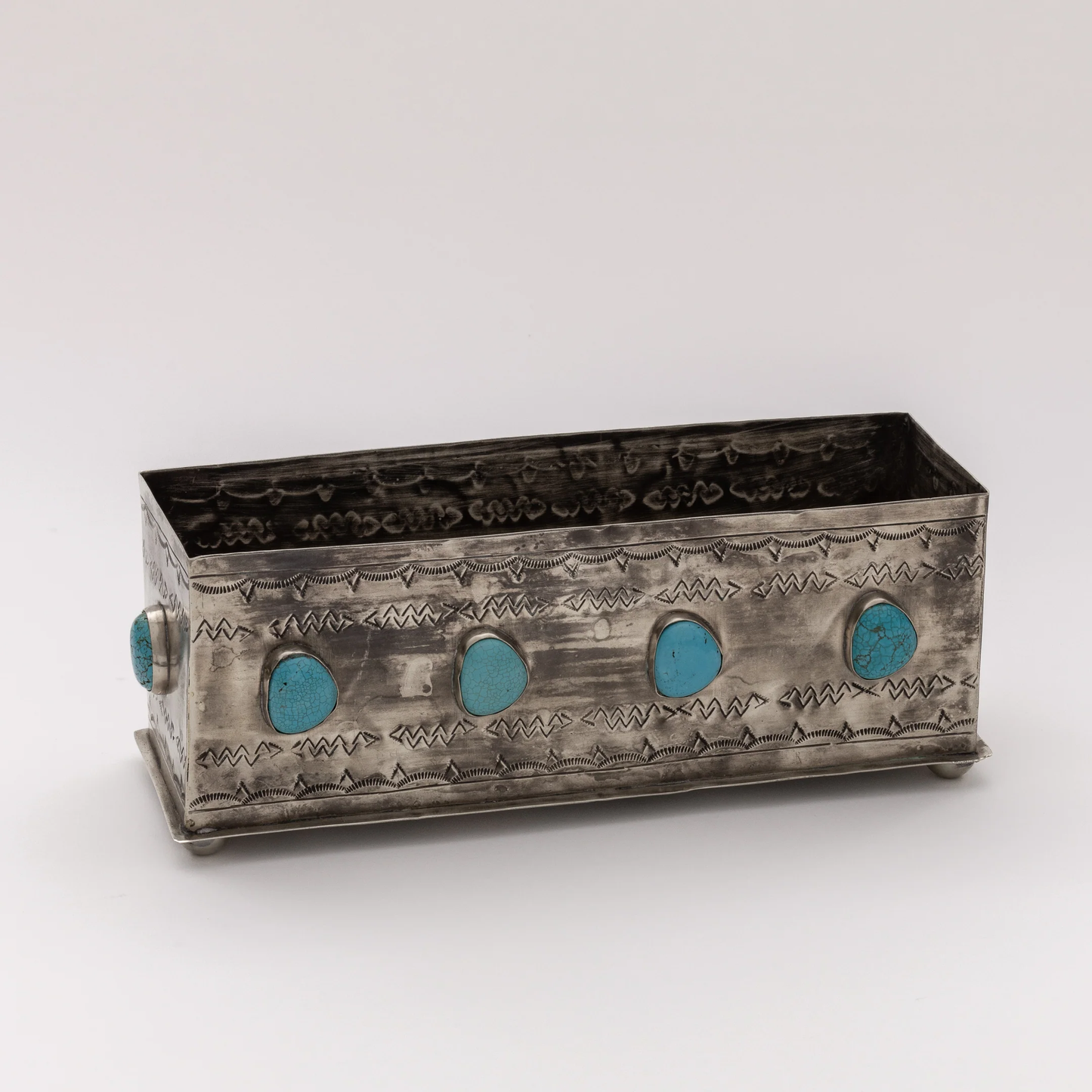 Stamped Planter with Turquoise