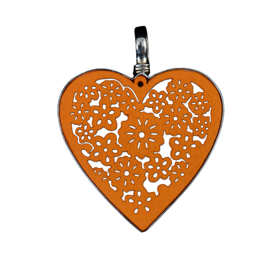 Coreen Cordova "Orange Doily Heart" Wooden Pendant