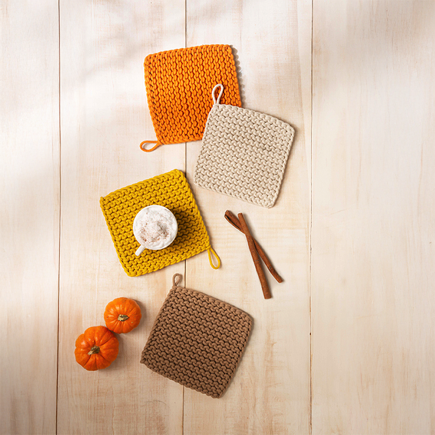 Autumn Cotton Crochet Pot Holders, Set of 4