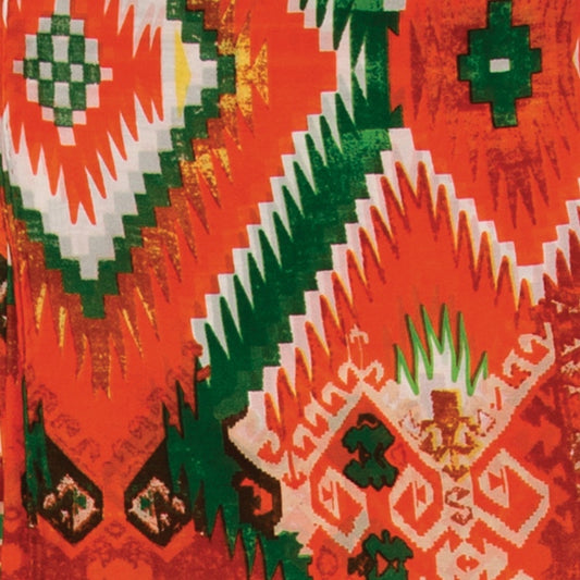 Orange and Green Aztec #5 Silk Wild Rag - 34.5"