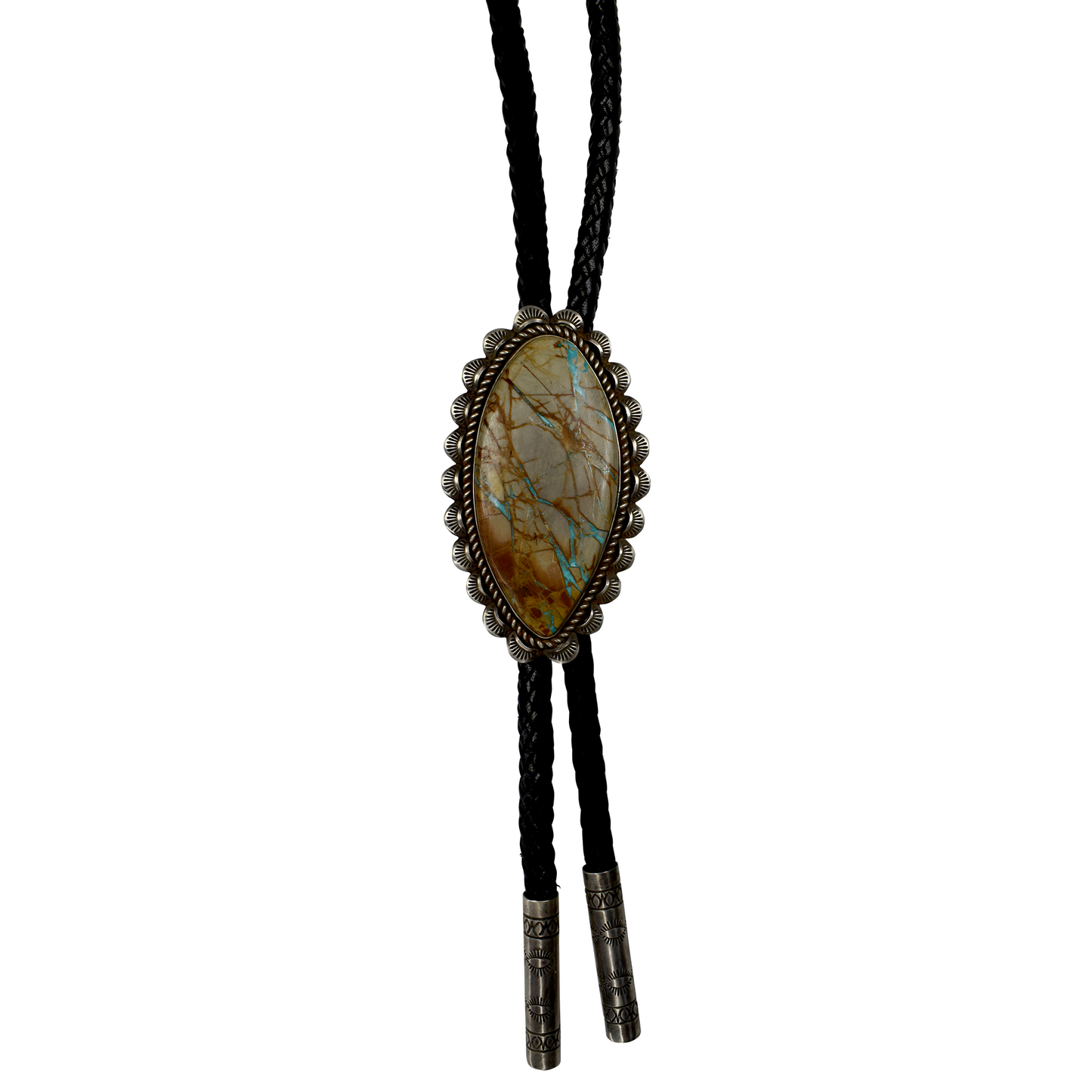 Royston Boulder Turquoise Bolo with Hand-Stamped Tips by Bryant Martinez