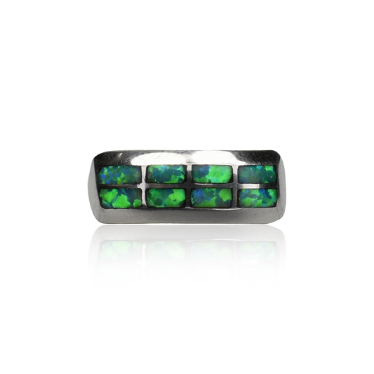 8 Panel Green Opal Inlay Band Ring