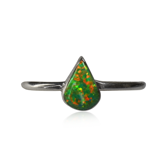 Sparkling Green Opal Teardrop Ring