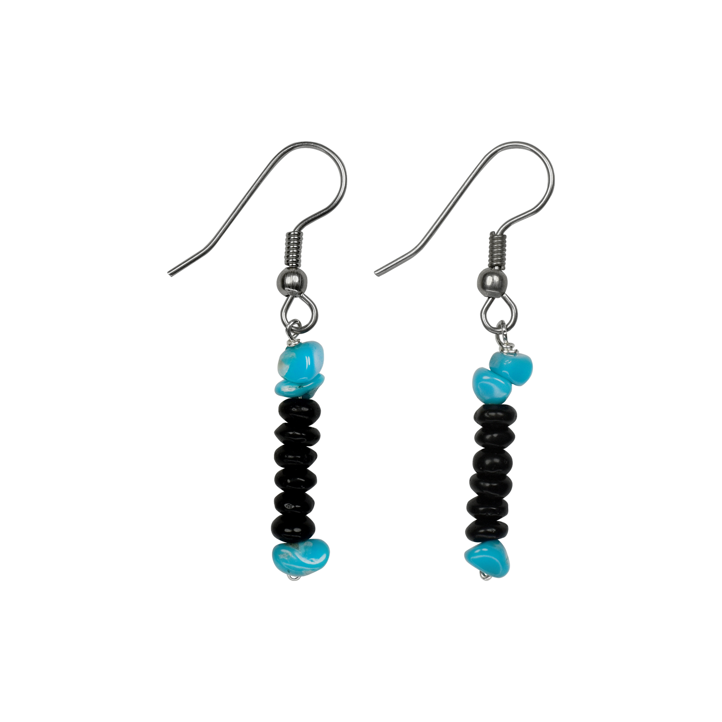 Black Bead and Turquoise Dangle Earrings