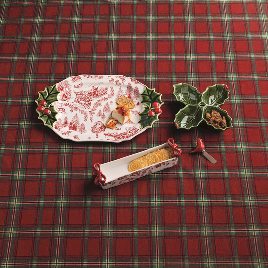 Holly Leaf Sectioned Serving Dish with Cardinal Spreader