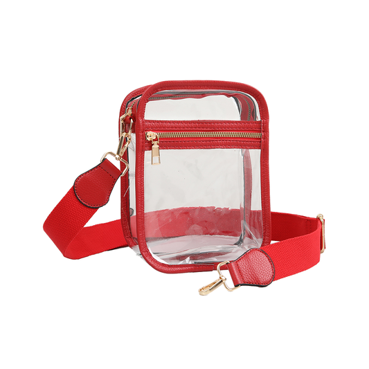 Clear Square Crossbody Stadium Bag - Red