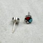 Micro Zuni Sunface Stud Earrings with Turquoise, Coral, and Mother of Pearl Inlay