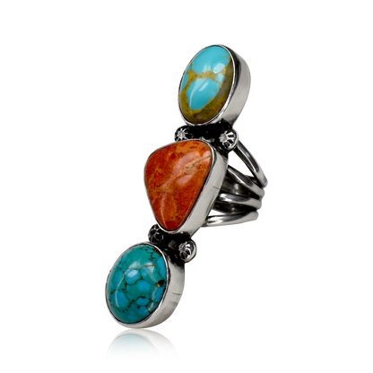 Sundown Canyon Spiny Oyster, Kingman and Royston Turquoise Ring by Teller Indian Jewelry
