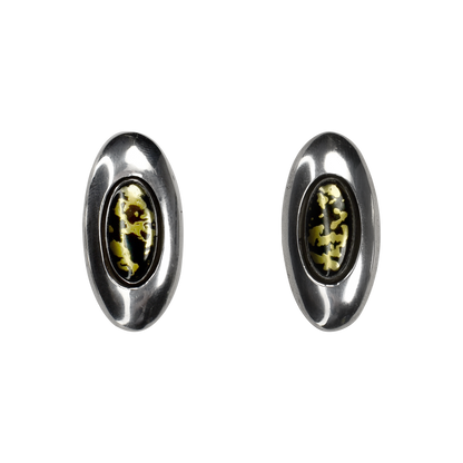 Vintage Sterling Silver & 14K Gold Shadowbox Oval Studs