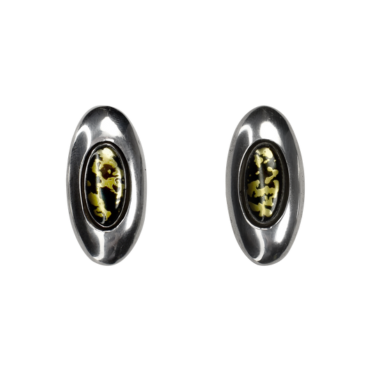 Vintage Sterling Silver & 14K Gold Shadowbox Oval Studs