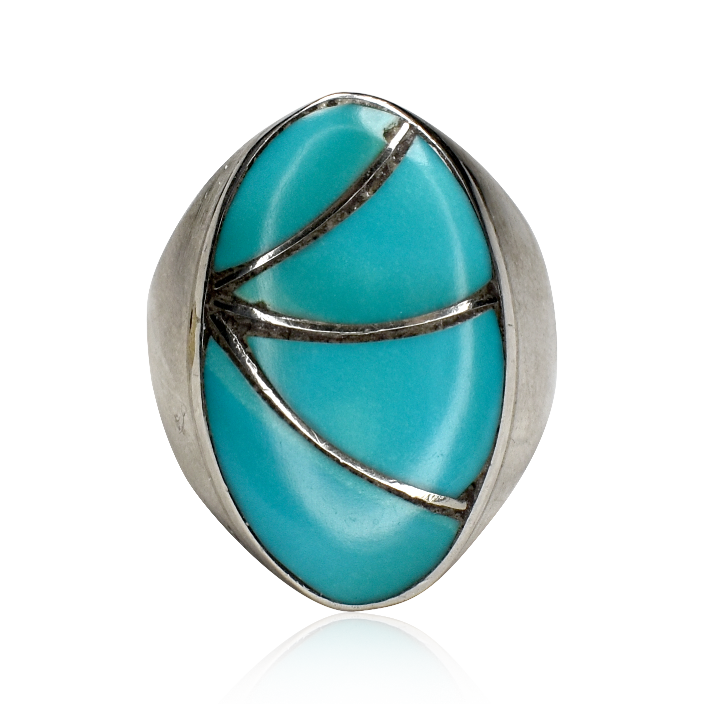 Radial Spirit Sleeping Beauty Turquoise Inlay Oval Ring by Norman Lee