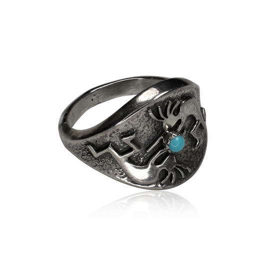 Vintage 1980s Sand Cast Sterling Silver Kokopelli Ring by Ervin Hoskie