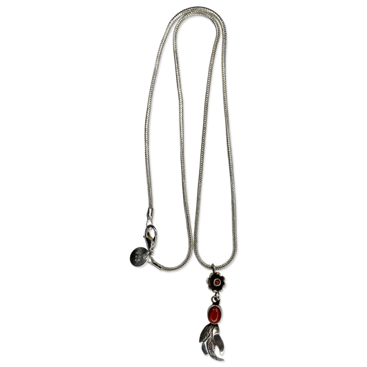 Feather and Flower Coral Pendant Necklace