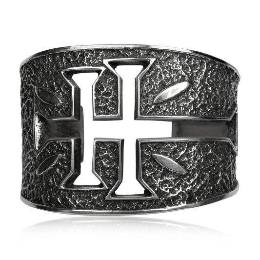 Tufa Cast Dragonfly Cross Sterling Silver Cuff by Aaron Anderson
