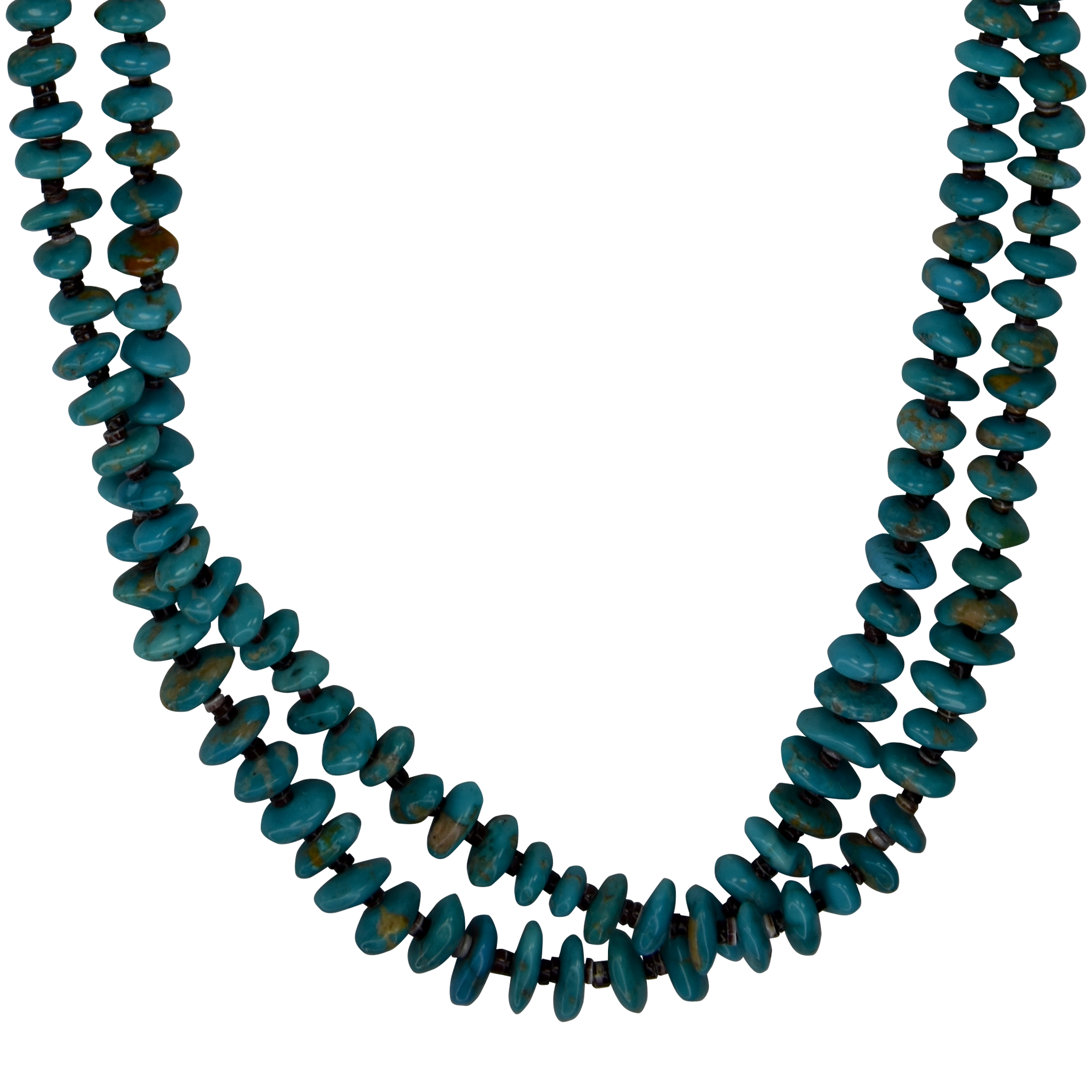 Turquoise and Olive Shell Heishi Necklace 27 inch N597