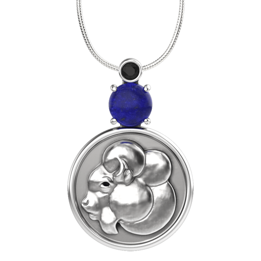 Bison Medallion Necklace - Sterling Silver with Black Onyx and Lapis