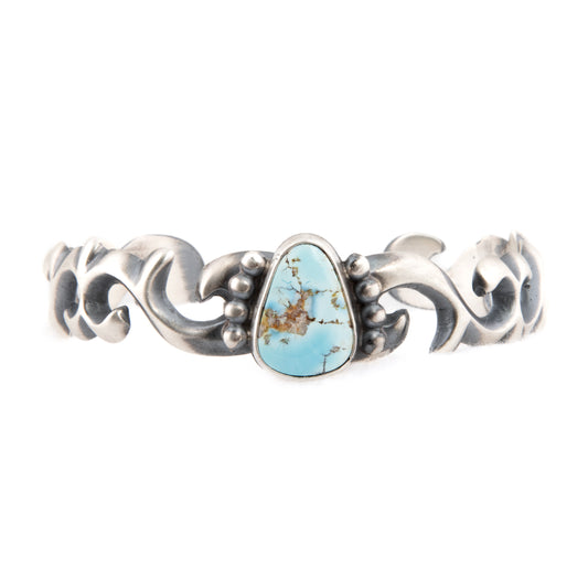 Golden Hills Turquoise and Sterling Silver Cuff Bracelet by Harrison Bitsui
