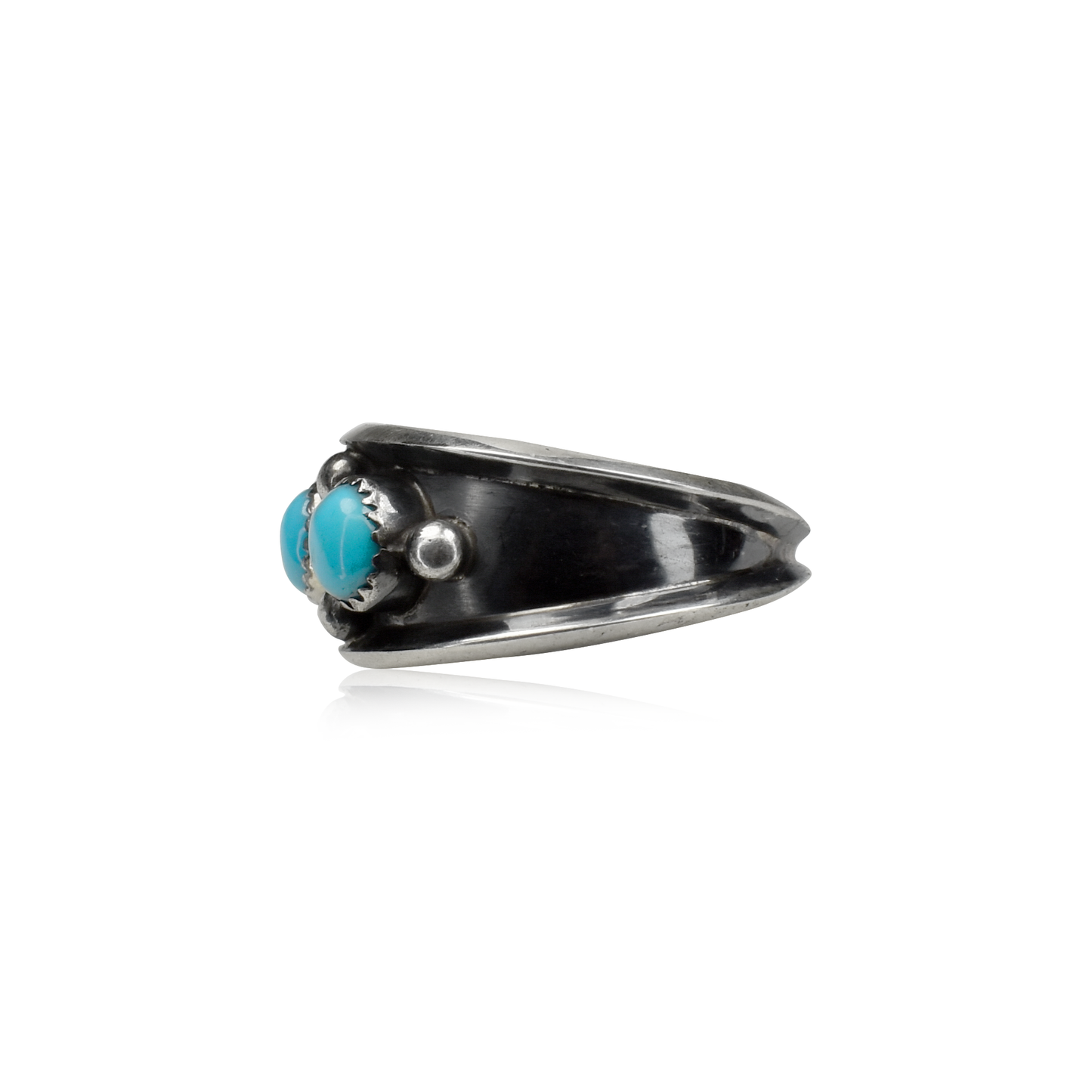 Sleeping Beauty Turquoise Three Stone Band Ring with Silver Beads by Julia Etsitty