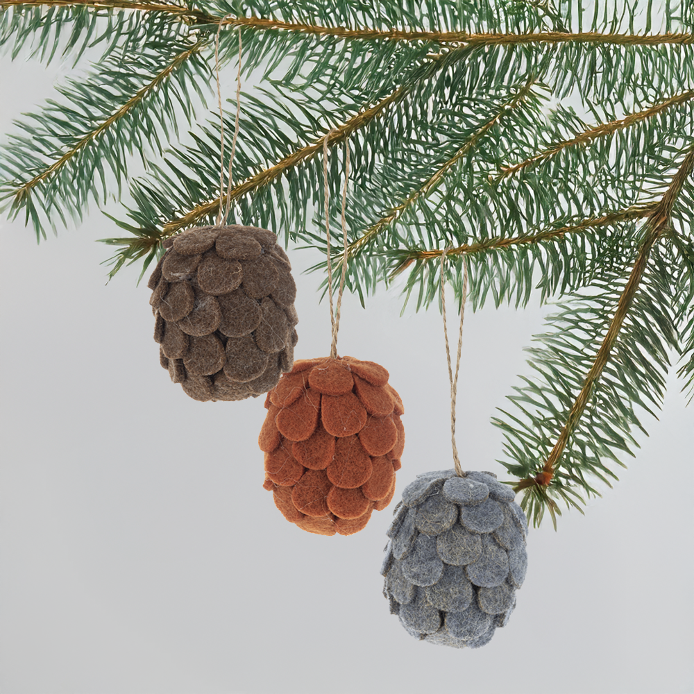 Felted Wool Pinecone Ornaments