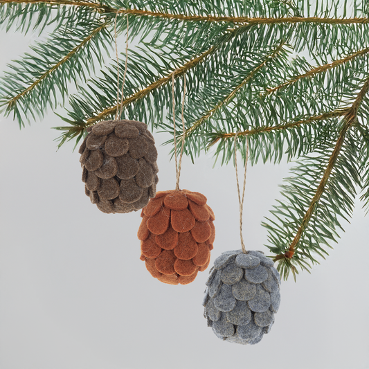 Felted Wool Pinecone Ornaments