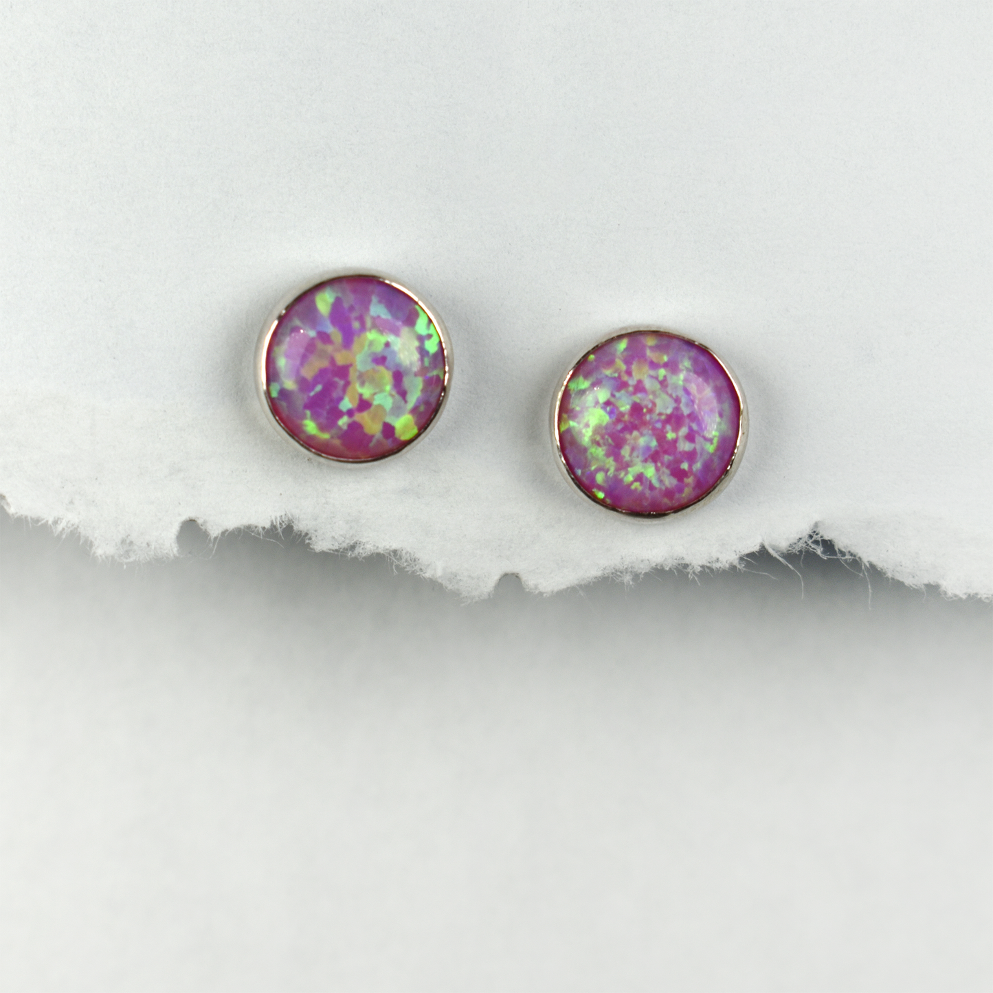 Sparkling Pink Opal Circle Stud Earrings