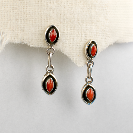 Marquise Cut Red Coral Drop Earrings