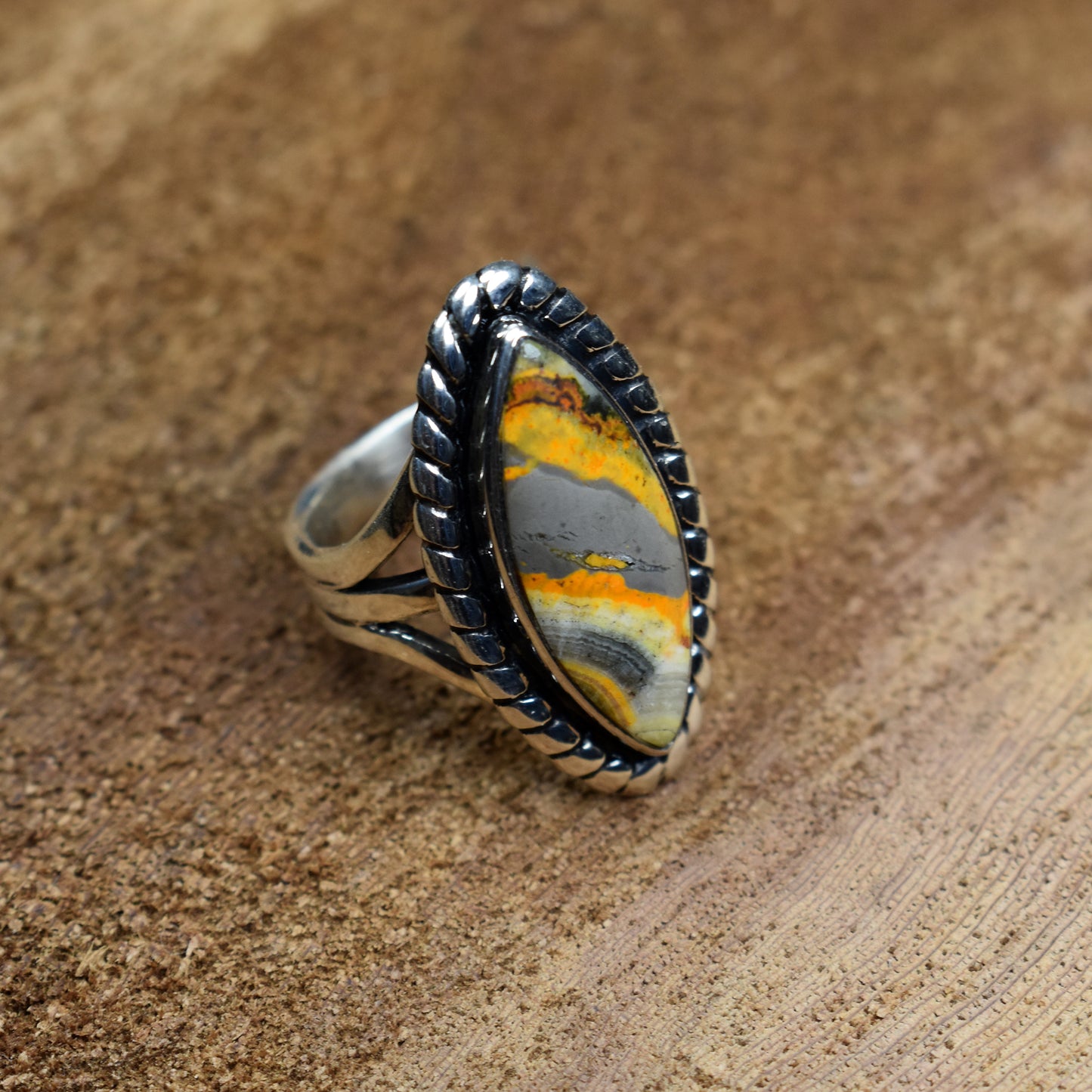 Bumblebee Jasper Marquise Cut Ring