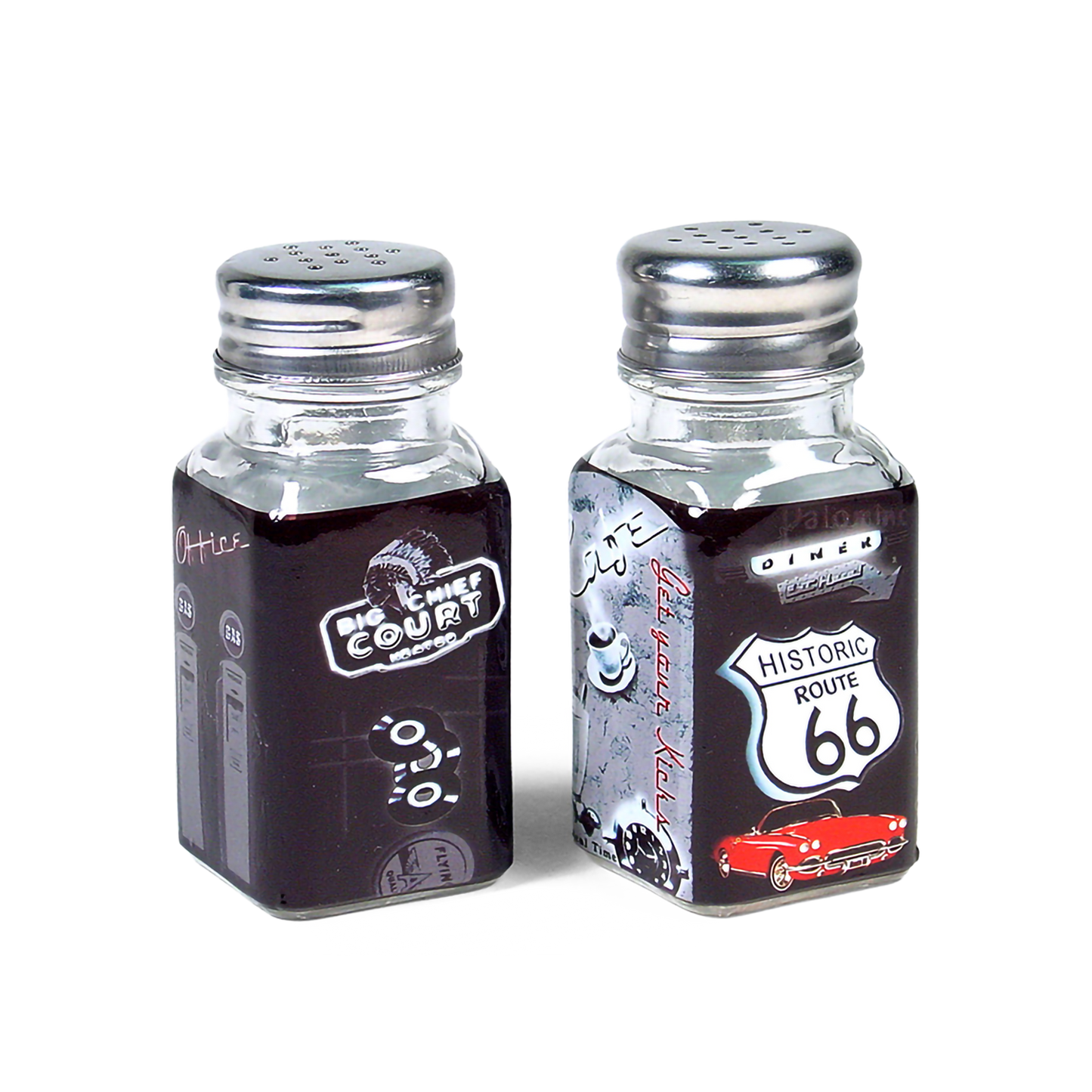 Route 66 Square Glass Salt and Pepper Shaker Set