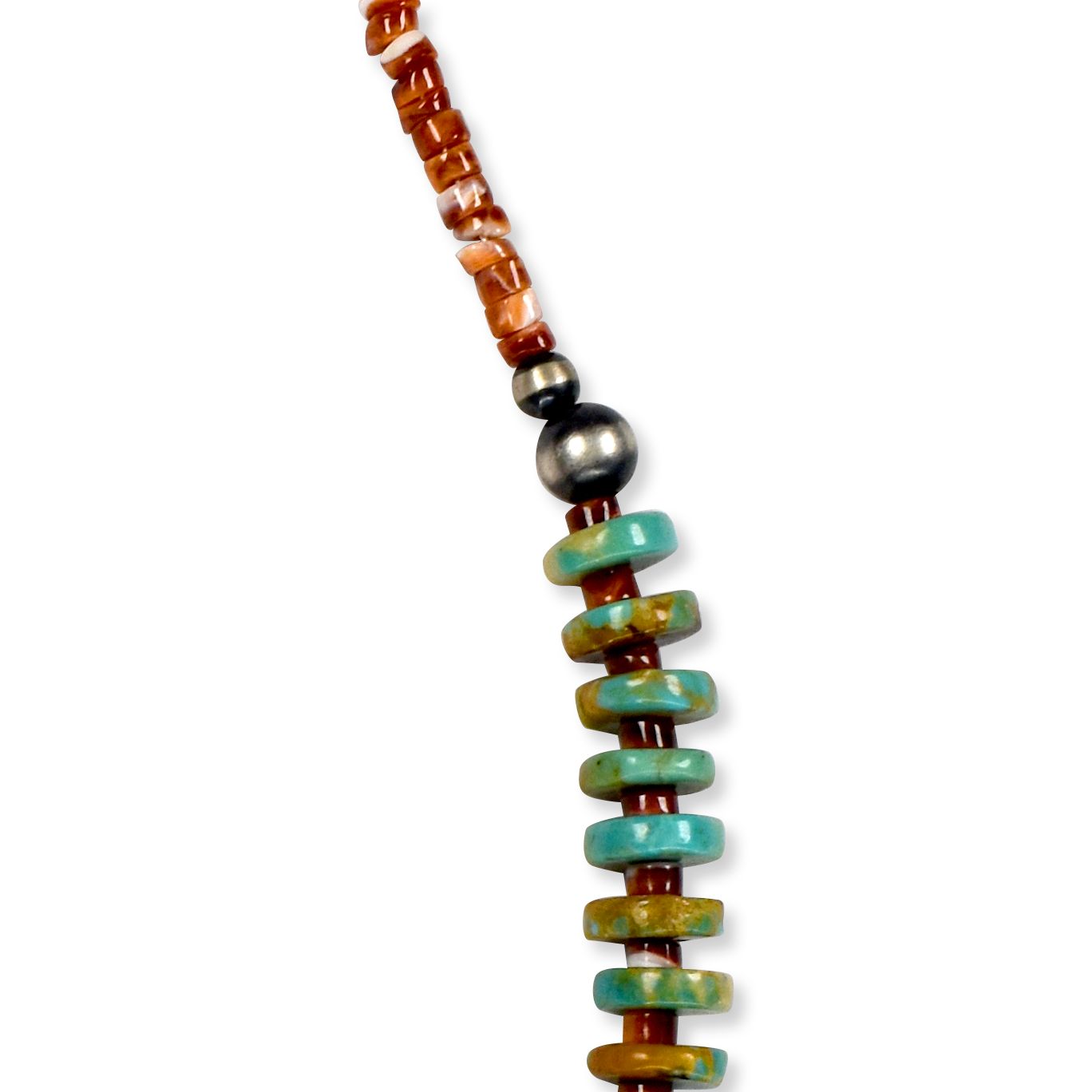 Turquoise Heishi Necklace with Red Spiny Oyster Rondelle Beads by Tim Shatraw
