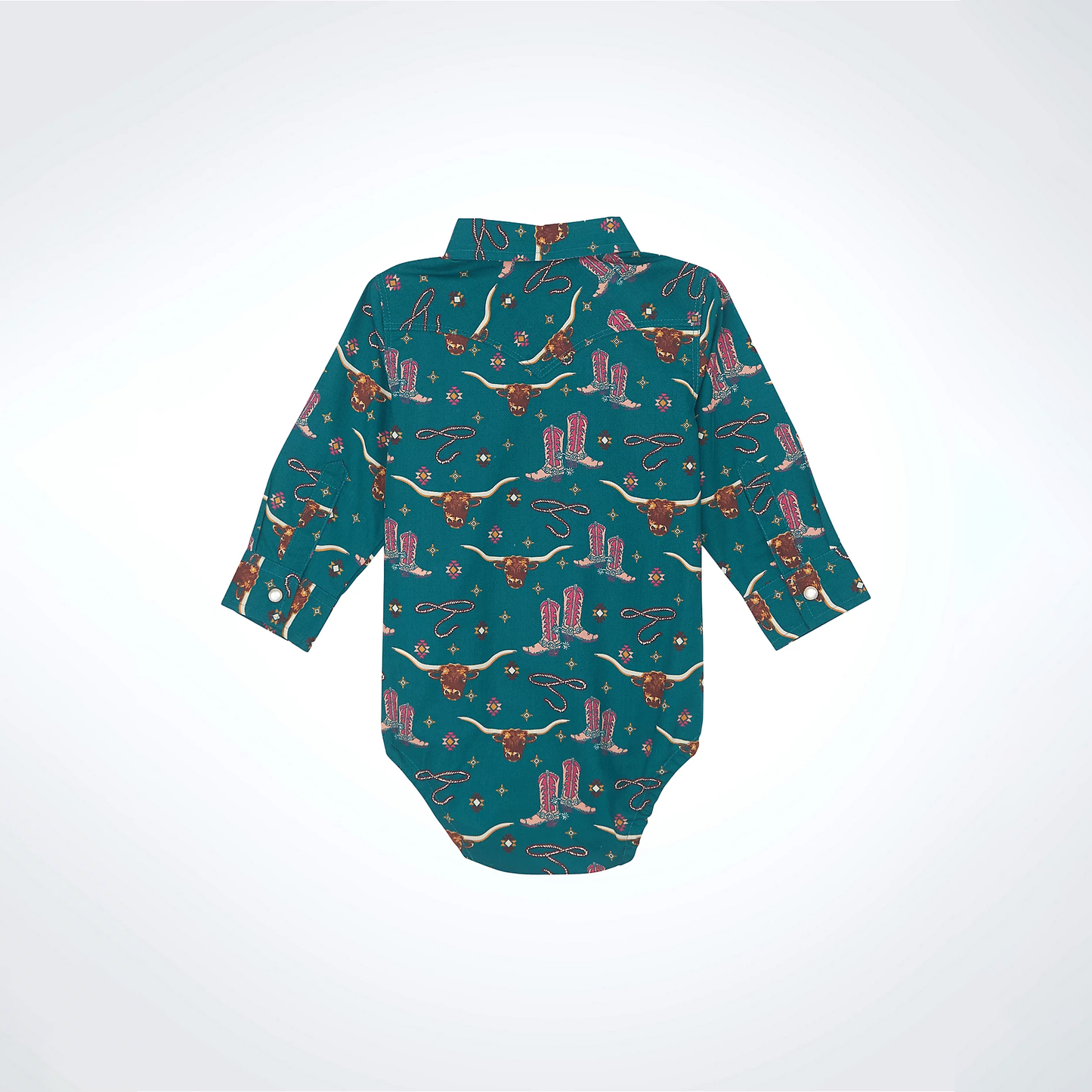 Wrangler Baby Girl's Long Sleeve Allover Print Western Snap Onesie - Deep Teal