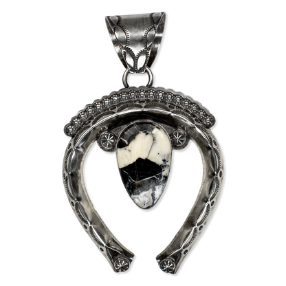 White Buffalo Naja Pendant with Scalloped and Stamped Silver by Teller Indian Jewelry
