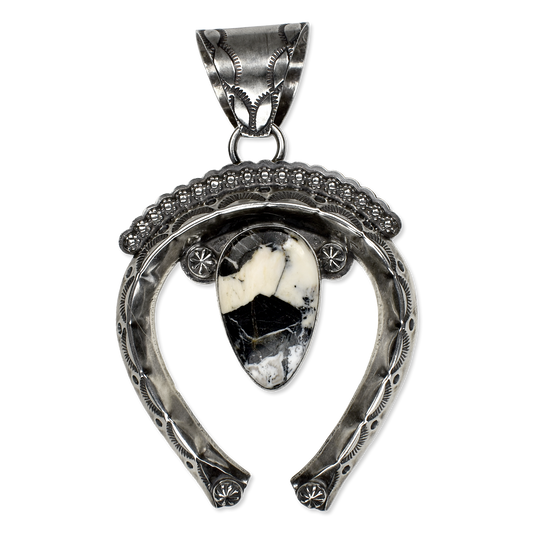 White Buffalo Naja Pendant with Scalloped and Stamped Silver by Teller Indian Jewelry